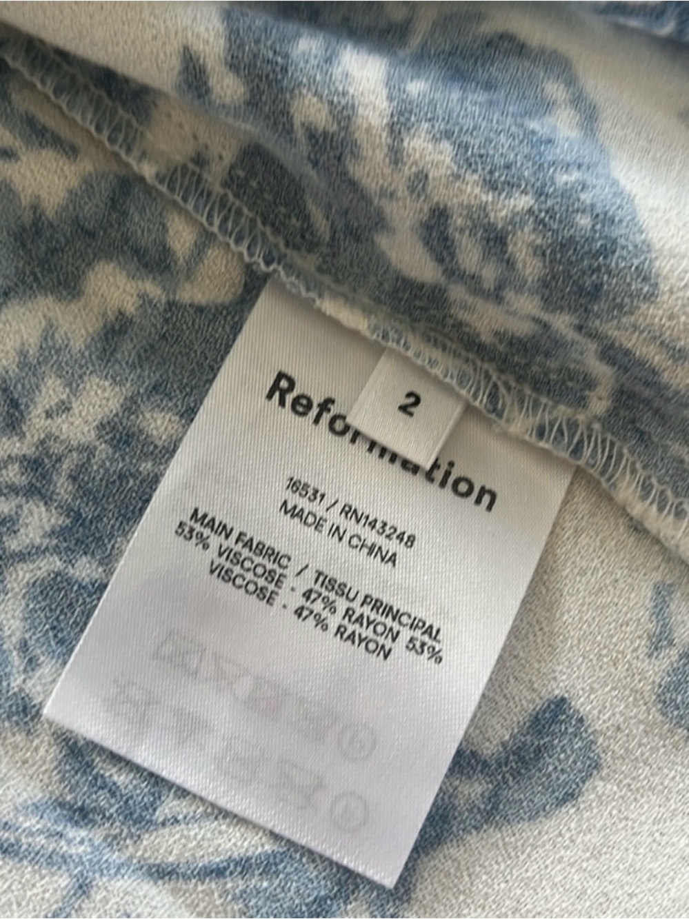 Reformation Blue and Cream Floral Square-Neck Mini Dress - Picture 3 of 3